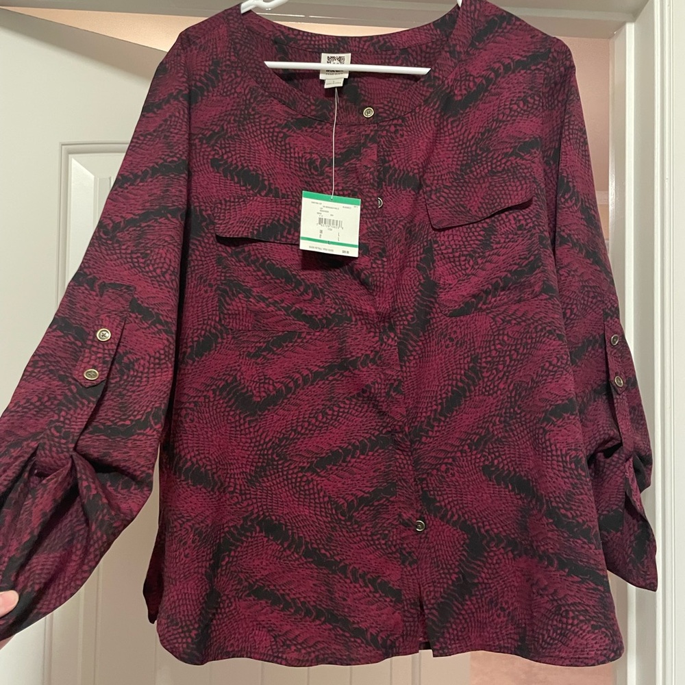 ANNE KLEIN Button Up Blouse Snake Print - Large